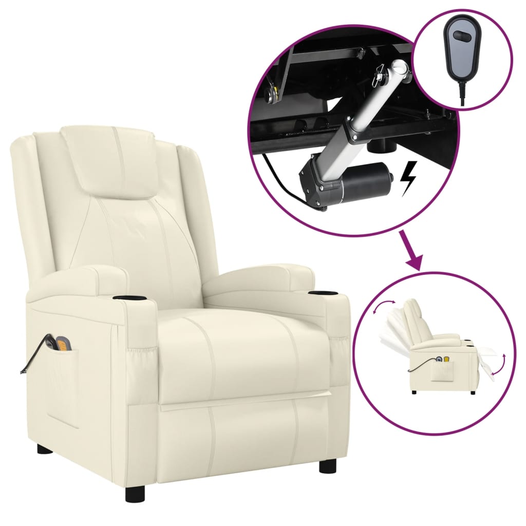 vidaXL elektrisks masāžas krēsls, krēmbalta mākslīgā āda