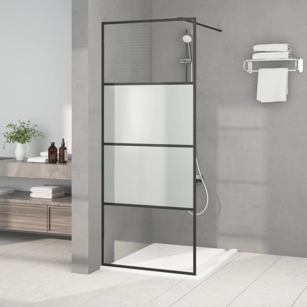 vidaXL dušas siena, 80x195 cm, daļēji matēts ESG stikls, melna