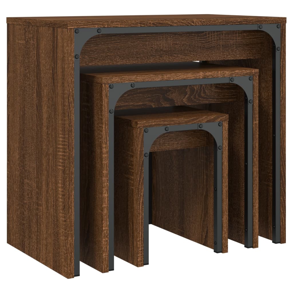 vidaXL kafijas galdiņi, 3 gab., sabīdāmi, brūni, inženierijas koks