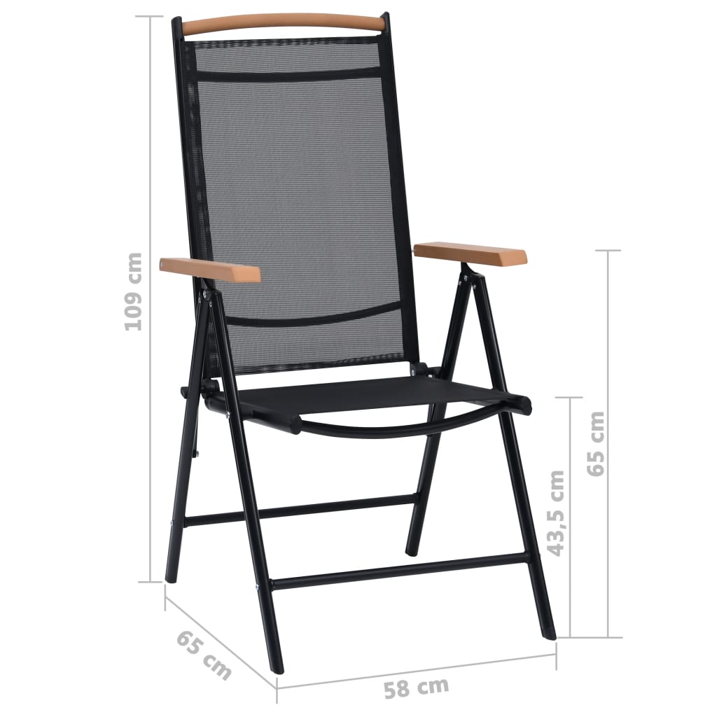 vidaXL saliekami dārza krēsli, 2 gab., alumīnijs un tekstilēns, melni