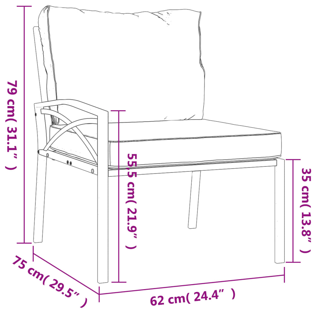 vidaXL dārza krēsli ar pelēkiem matračiem, 2 gb., 62x75x79 cm, tērauds