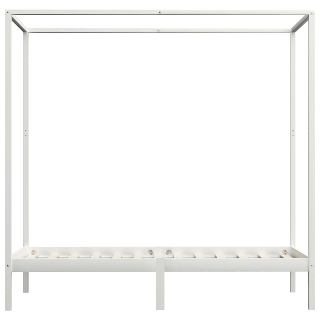 vidaXL gultas rāmis ar nojumi, balts, 90x200 cm, priedes masīvkoks
