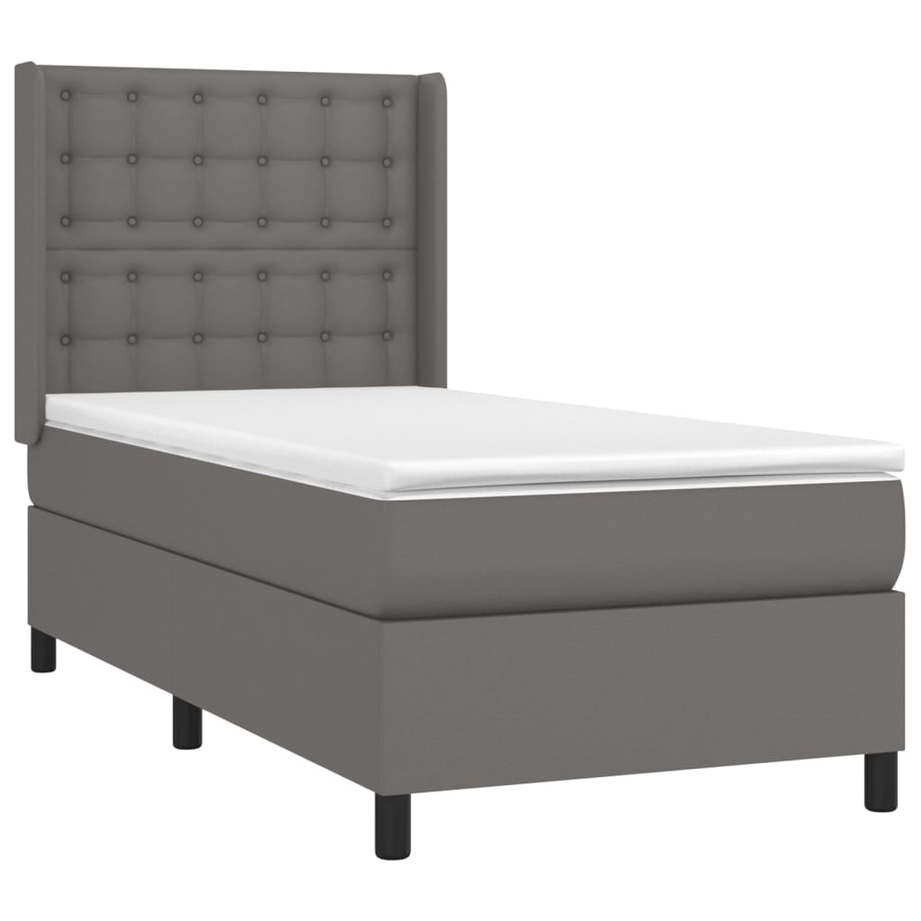 vidaXL atsperu gulta ar matraci, pelēka, 90x200 cm, mākslīgā āda