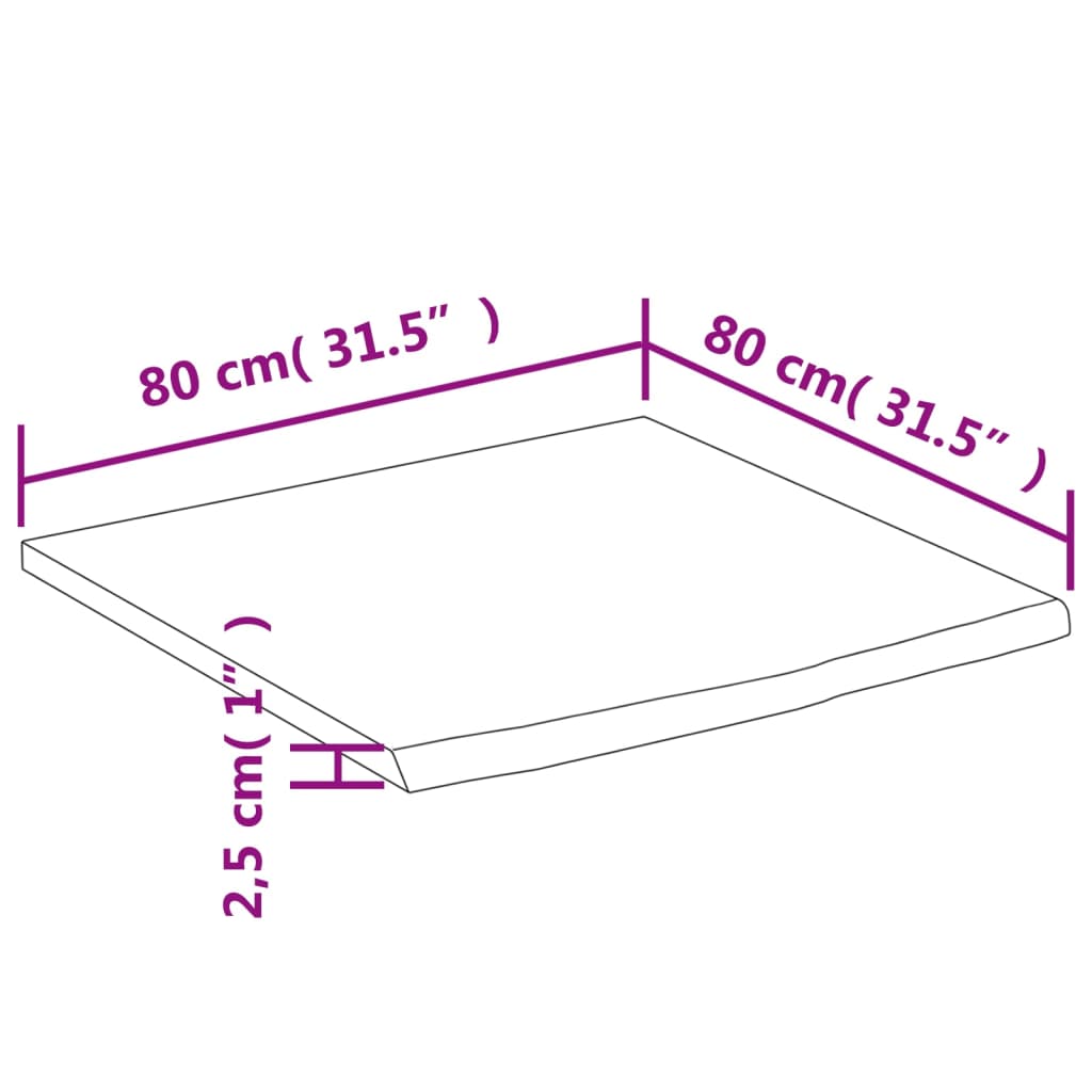 vidaXL galda virsma, 80x80x2,5 cm, akācijas masīvkoks, kvadrāta forma