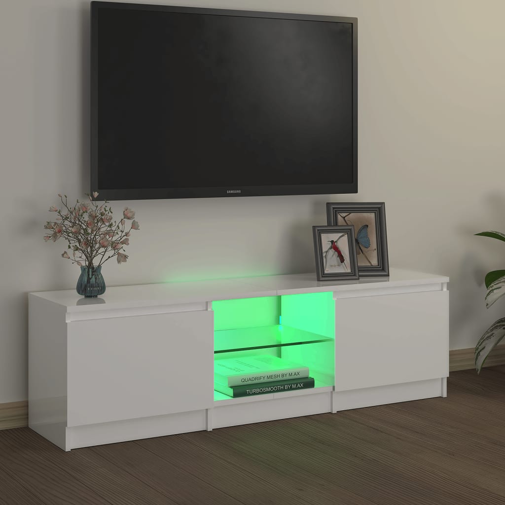 vidaXL TV skapītis ar LED lampiņām, spīdīgi balts, 120x30x35,5 cm