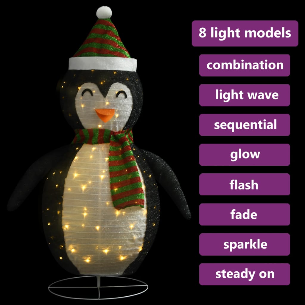 vidaXL dekoratīva Ziemassvētku pingvīna figūra ar LED, audums, 120 cm