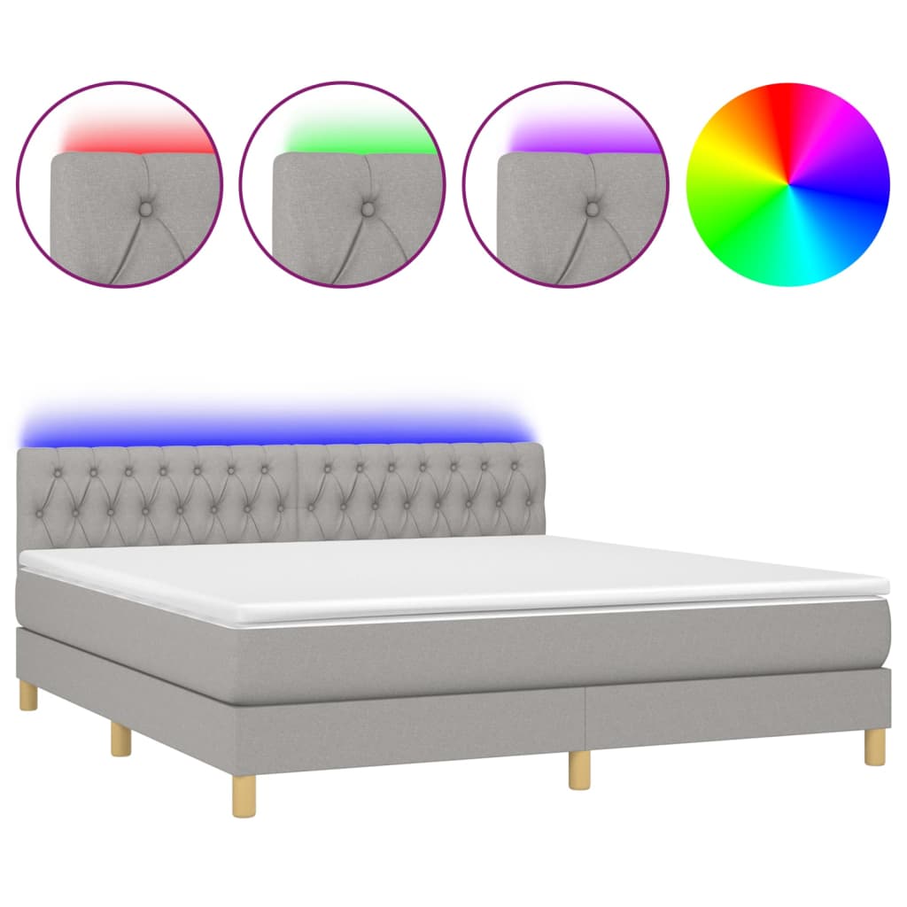 vidaXL atsperu gulta ar matraci, LED, gaiši pelēks audums, 180x200 cm