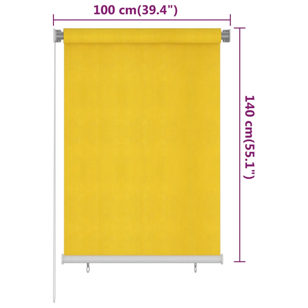 vidaXL āra ruļļu žalūzijas, 100x140 cm, dzeltenas, HDPE