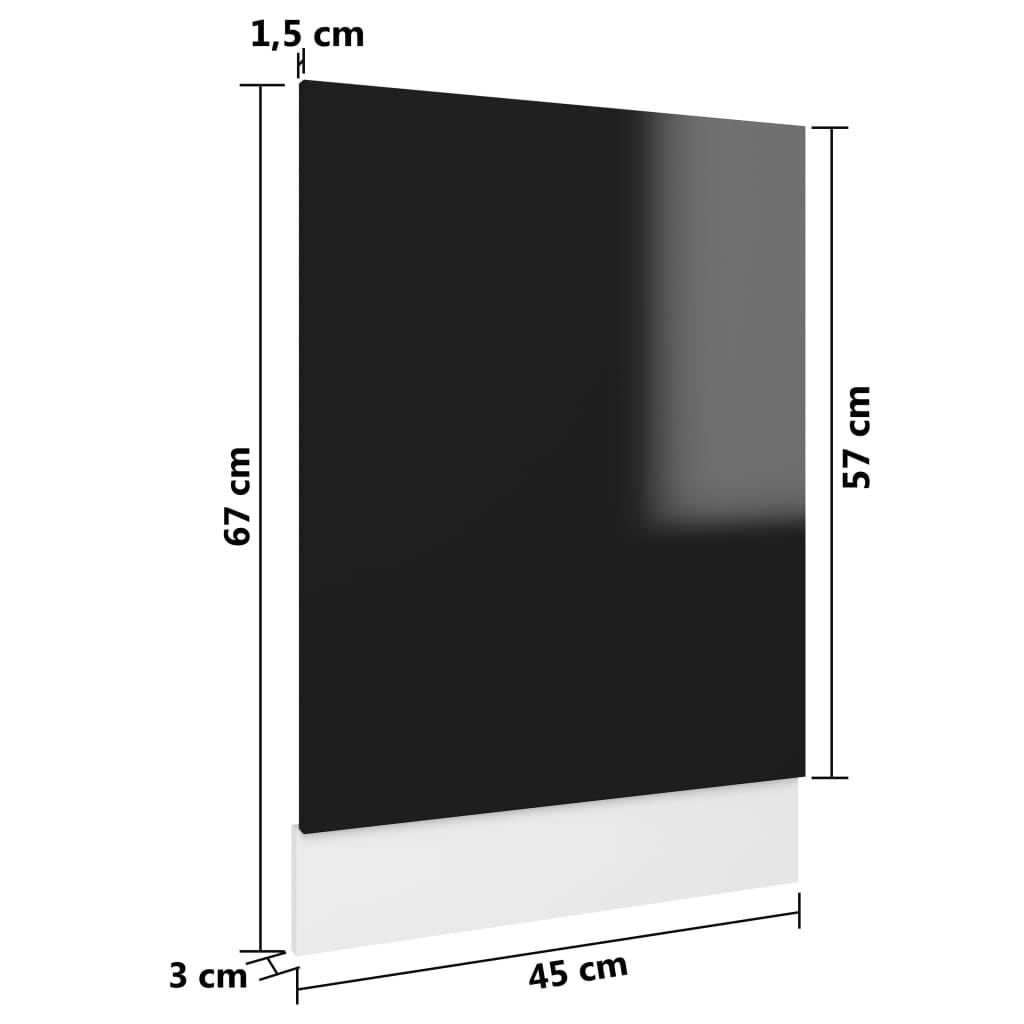 vidaXL trauku mazgājamās mašīnas panelis, spīdīgi melns, 45x3x67 cm