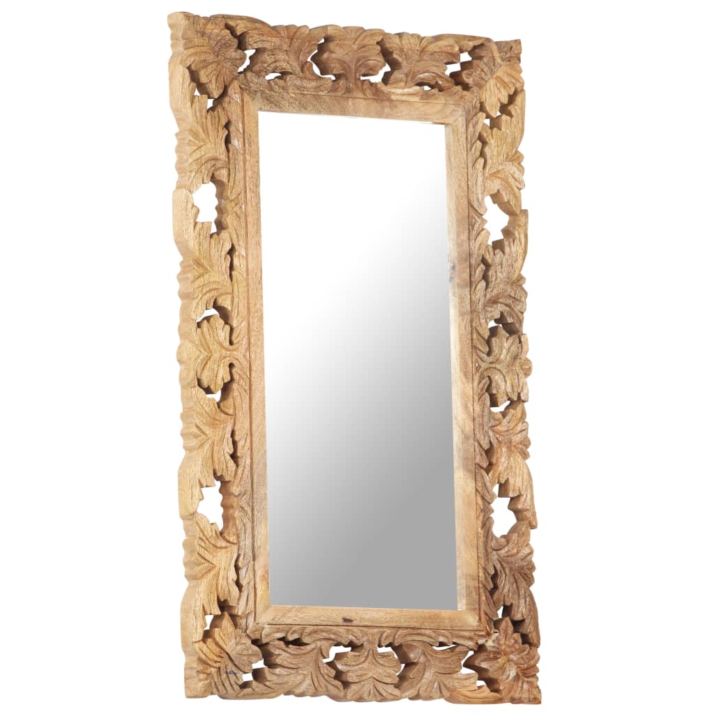 vidaXL spogulis, brūns, 80x50 cm, ar kokgriezumiem, mango masīvkoks