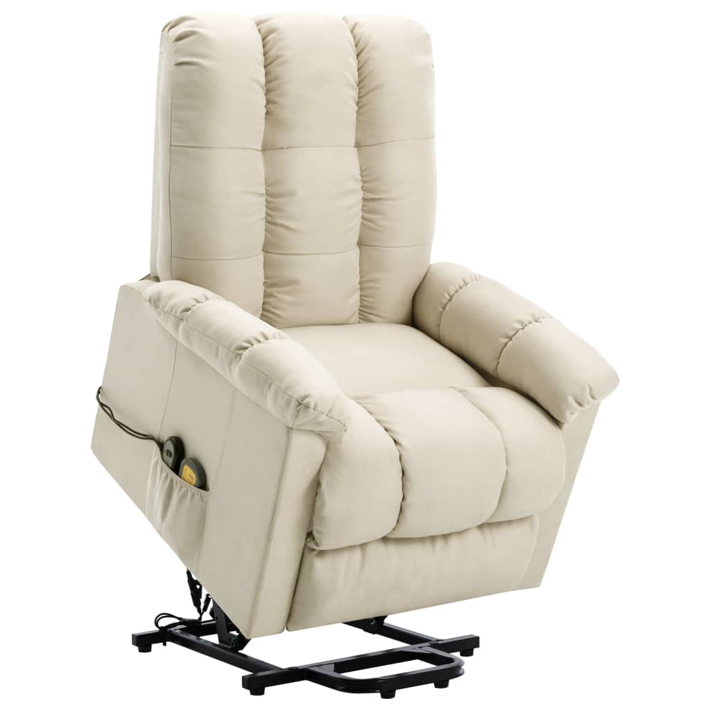 vidaXL masāžas krēsls, paceļams, krēmkrāsas audums
