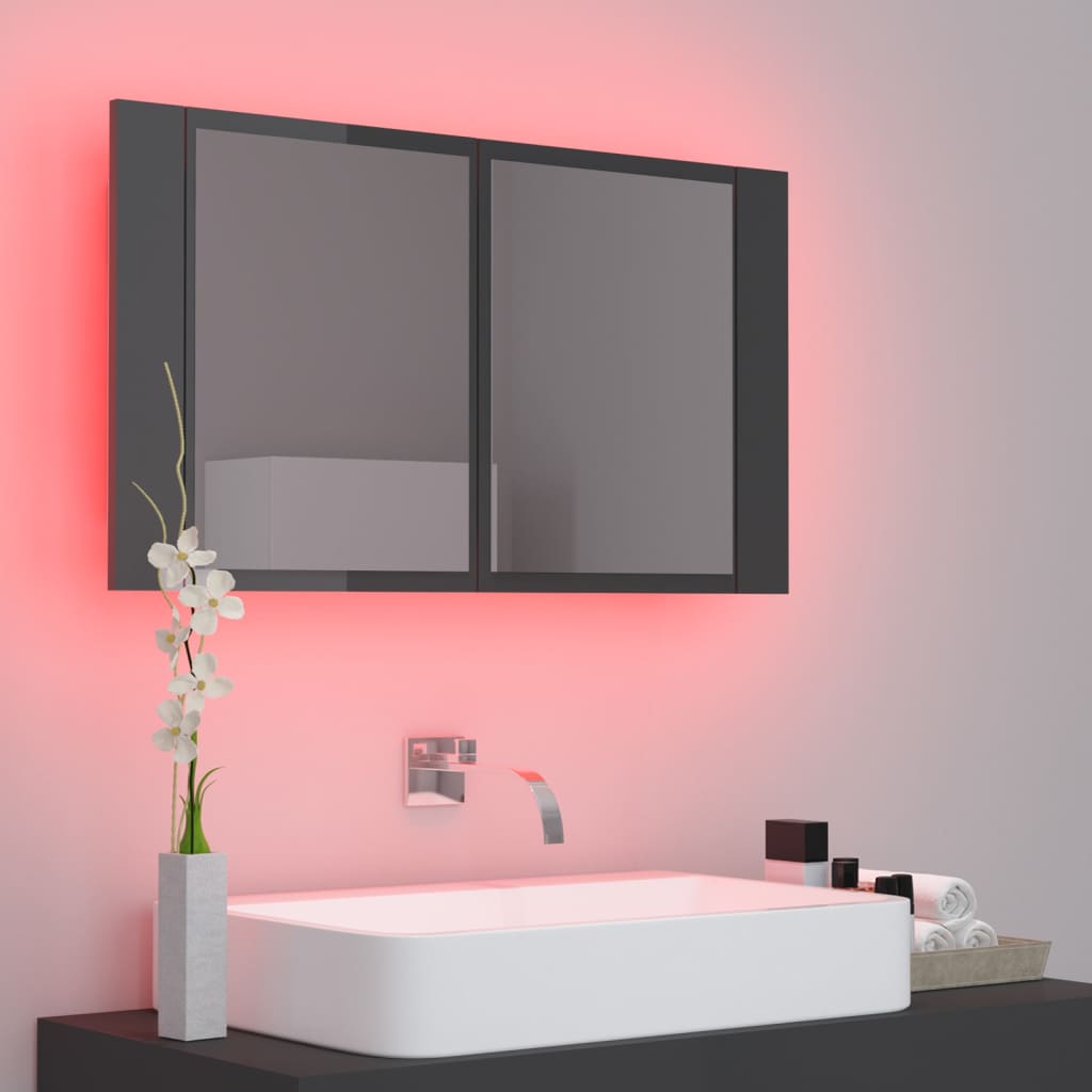 vidaXL vannasistabas spoguļskapītis ar LED, pelēks, 80x12x45cm, akrils