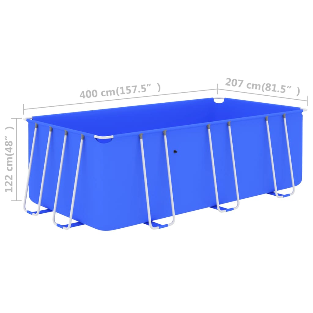 vidaXL peldbaseins ar tērauda rāmi, 400x207x122 cm, zils