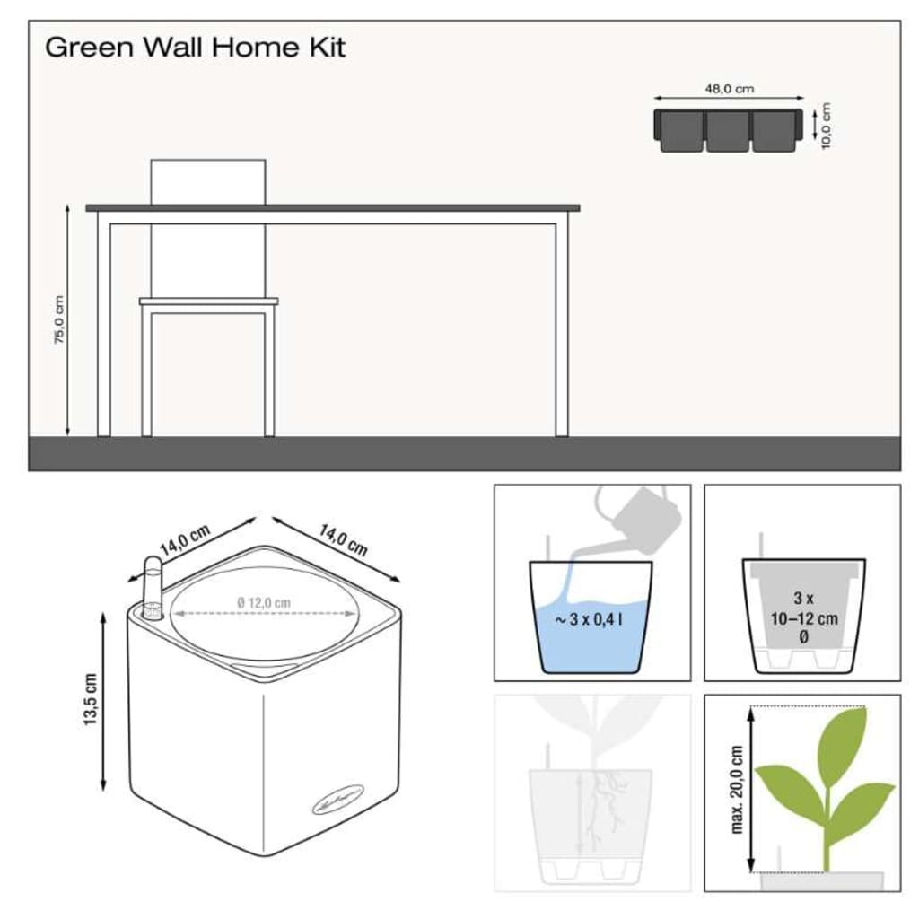LECHUZA augu kastes, 3 gab., Green Wall Home Kit, baltas