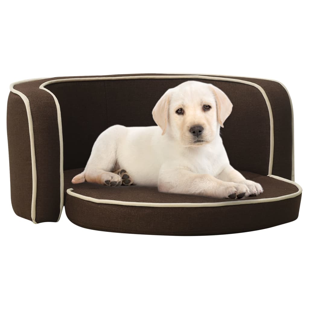 vidaXL saliekams dīvāns suņiem, brūns, 76x71x30 cm, lins, matracis