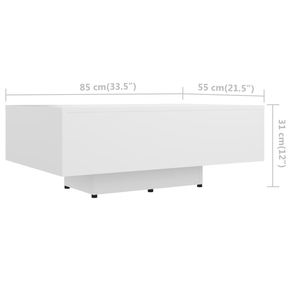 vidaXL kafijas galdiņš, 85x55x31 cm, balts, skaidu plāksne