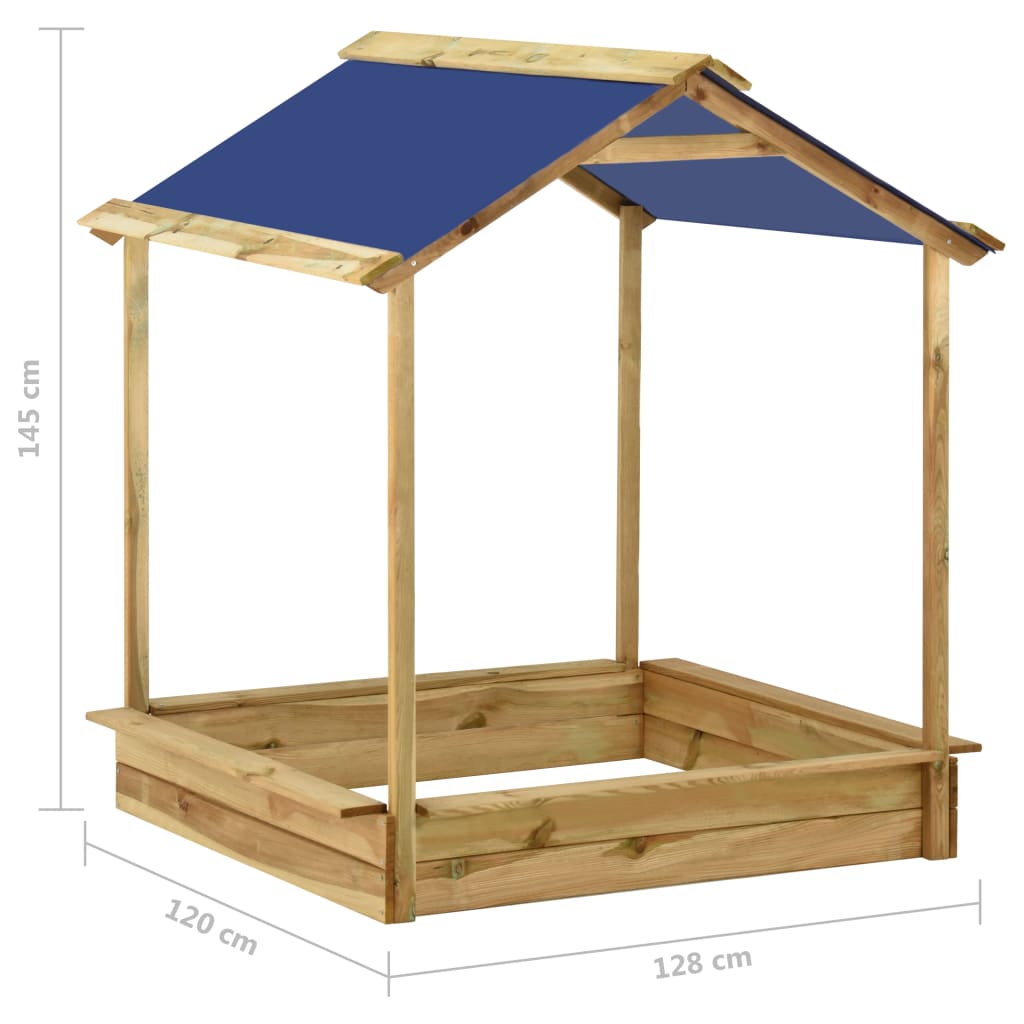 vidaXL āra rotaļu māja ar smilšu kasti, 128x120x145 cm, priedes koks