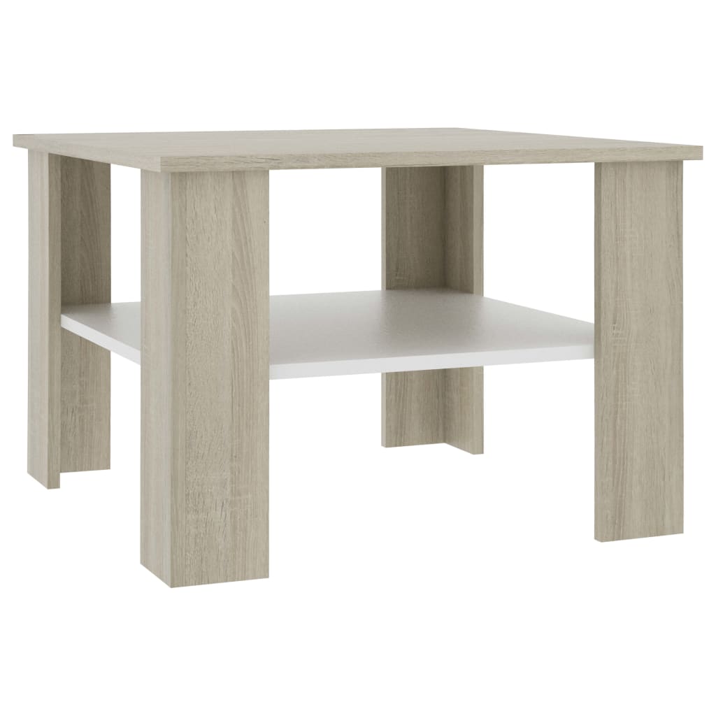 vidaXL kafijas galdiņš, 60x60x42 cm, balta, ozolkoka krāsa