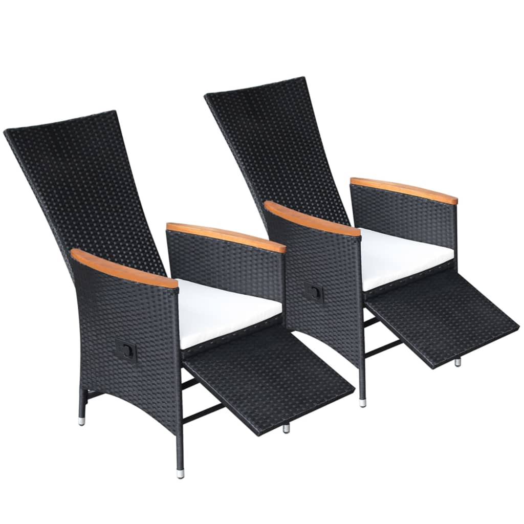 vidaXL atgāžami dārza krēsli, 2 gab., matrači, melna PE rotangpalma