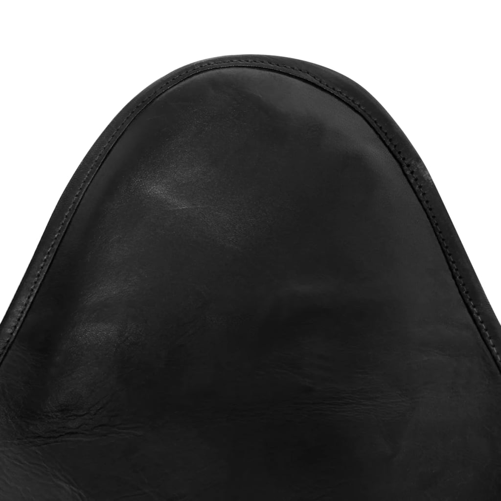 vidaXL tauriņa formas krēsls, melna dabīgā āda