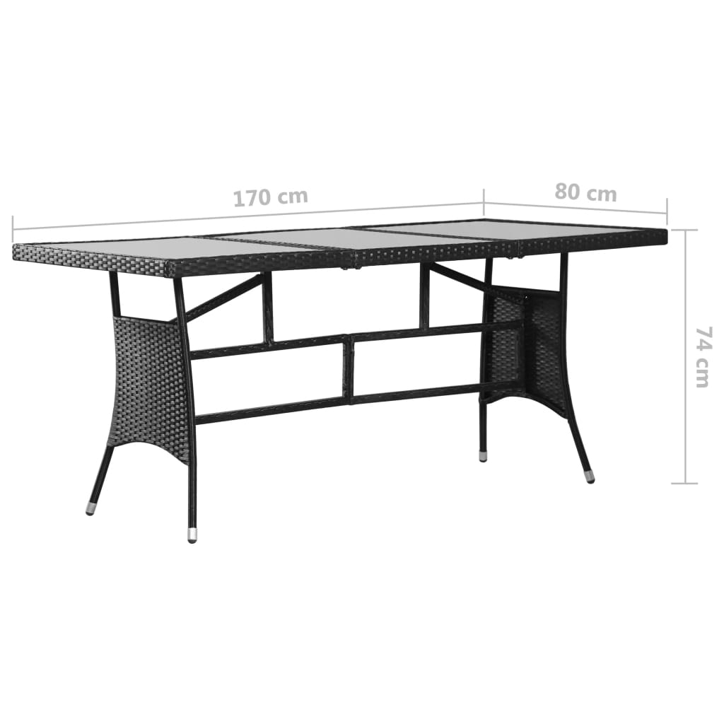 vidaXL dārza galds, melns, 170x80x74 cm, PE rotangpalma