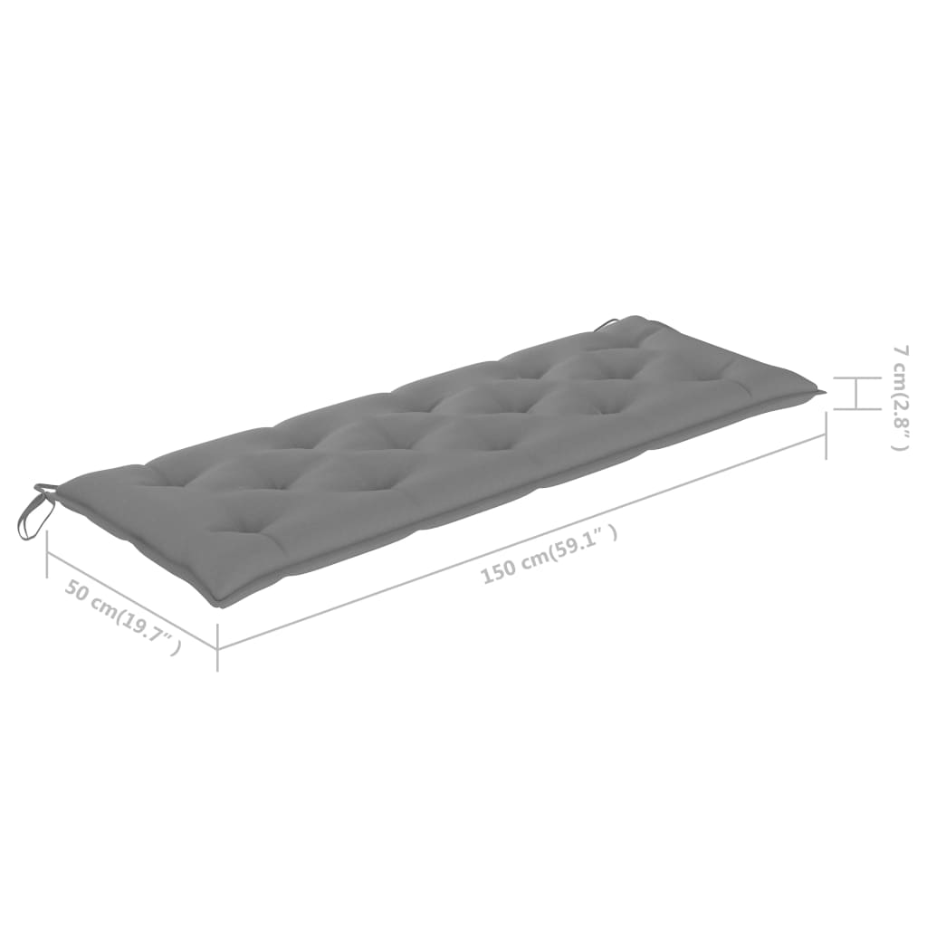 vidaXL sols ar pelēku matraci, 150 cm, masīvs tīkkoks