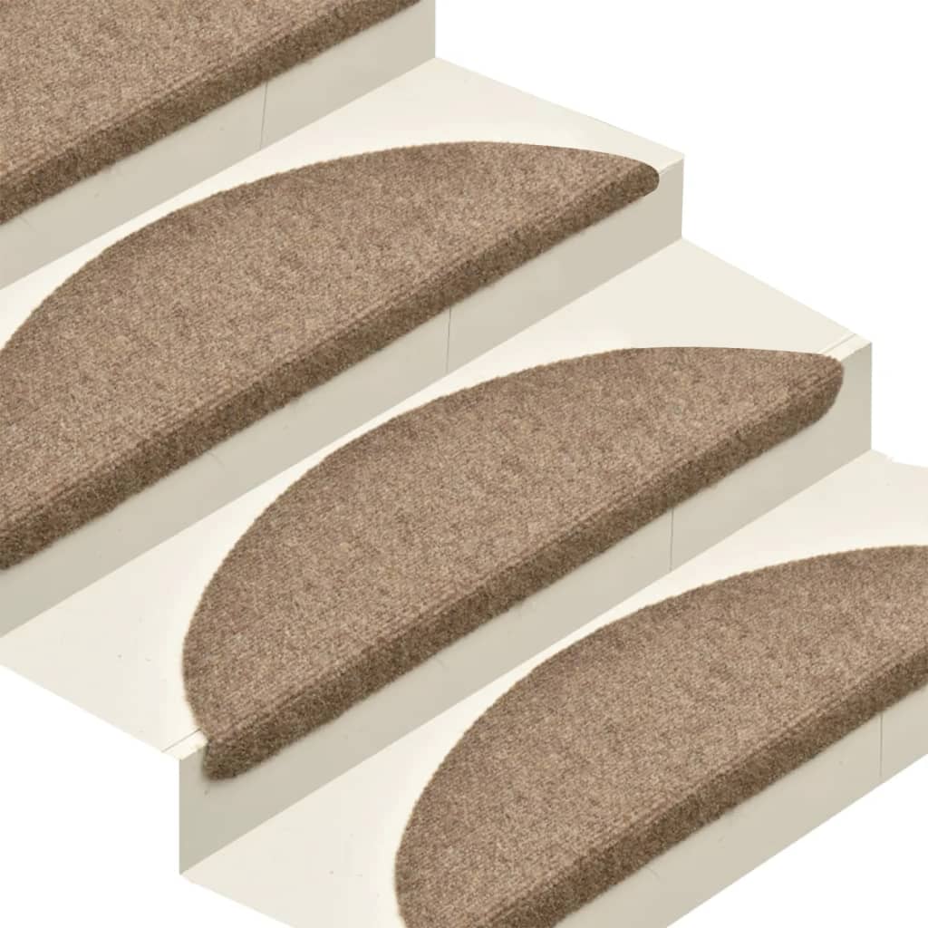 vidaXL kāpņu paklāji, 15 gab., pašlīmējoši, 65x21x4 cm, krēmkrāsa