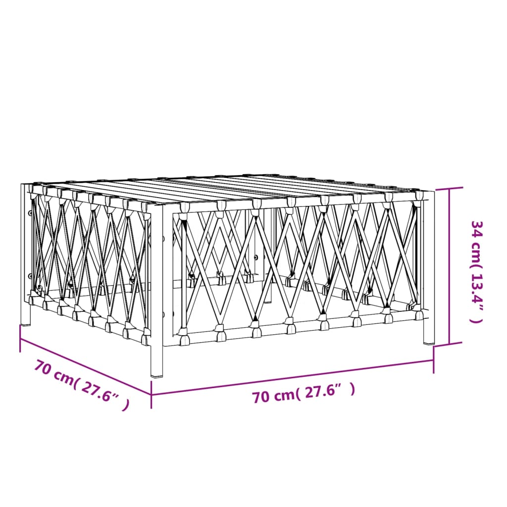 vidaXL dārza galds, 70x70x34 cm, austs audums, balts