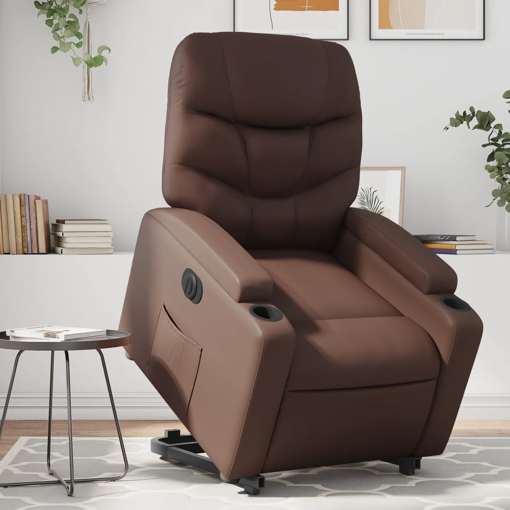 vidaXL elektrisks atpūtas krēsls paceļams/atgāžams, brūna mākslīgā āda
