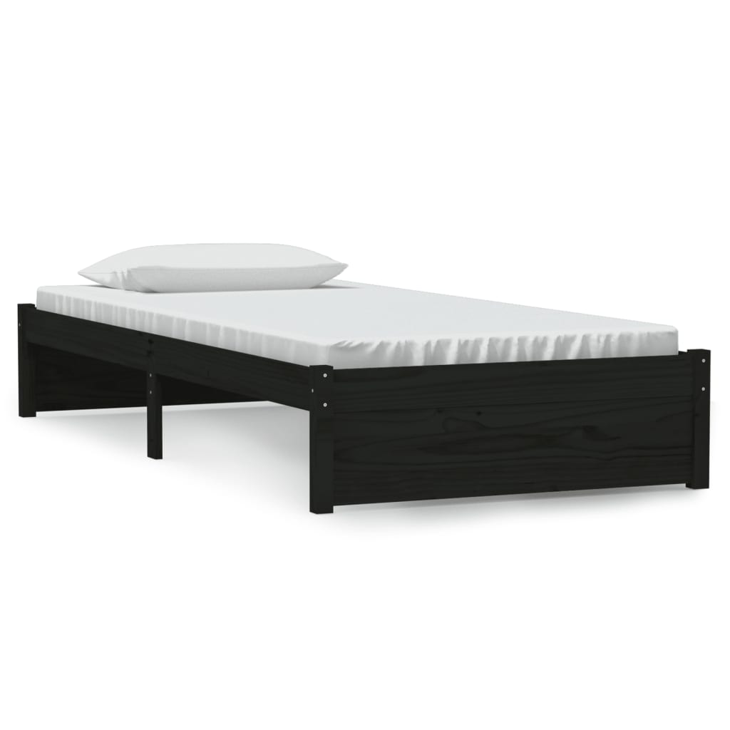 vidaXL gultas rāmis, melns, masīvkoks, 90x190 cm, vienvietīgs