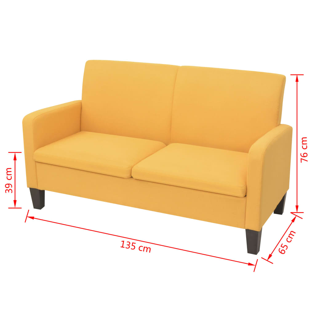vidaXL dīvāns, divvietīgs, 135x65x76 cm, dzeltens