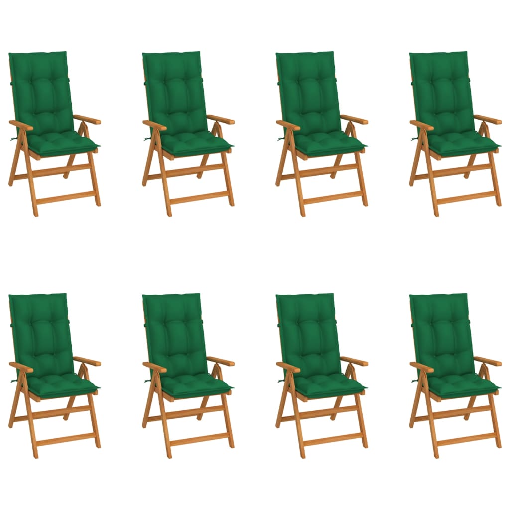 vidaXL dārza krēsli ar matračiem, atgāžami, 8 gab., masīvs tīkkoks