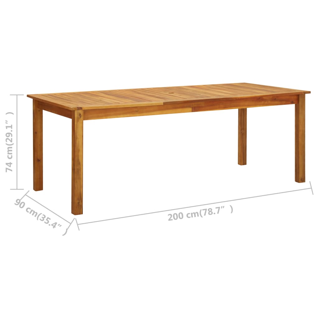 vidaXL dārza galds, 200x90x74 cm, akācijas masīvkoks