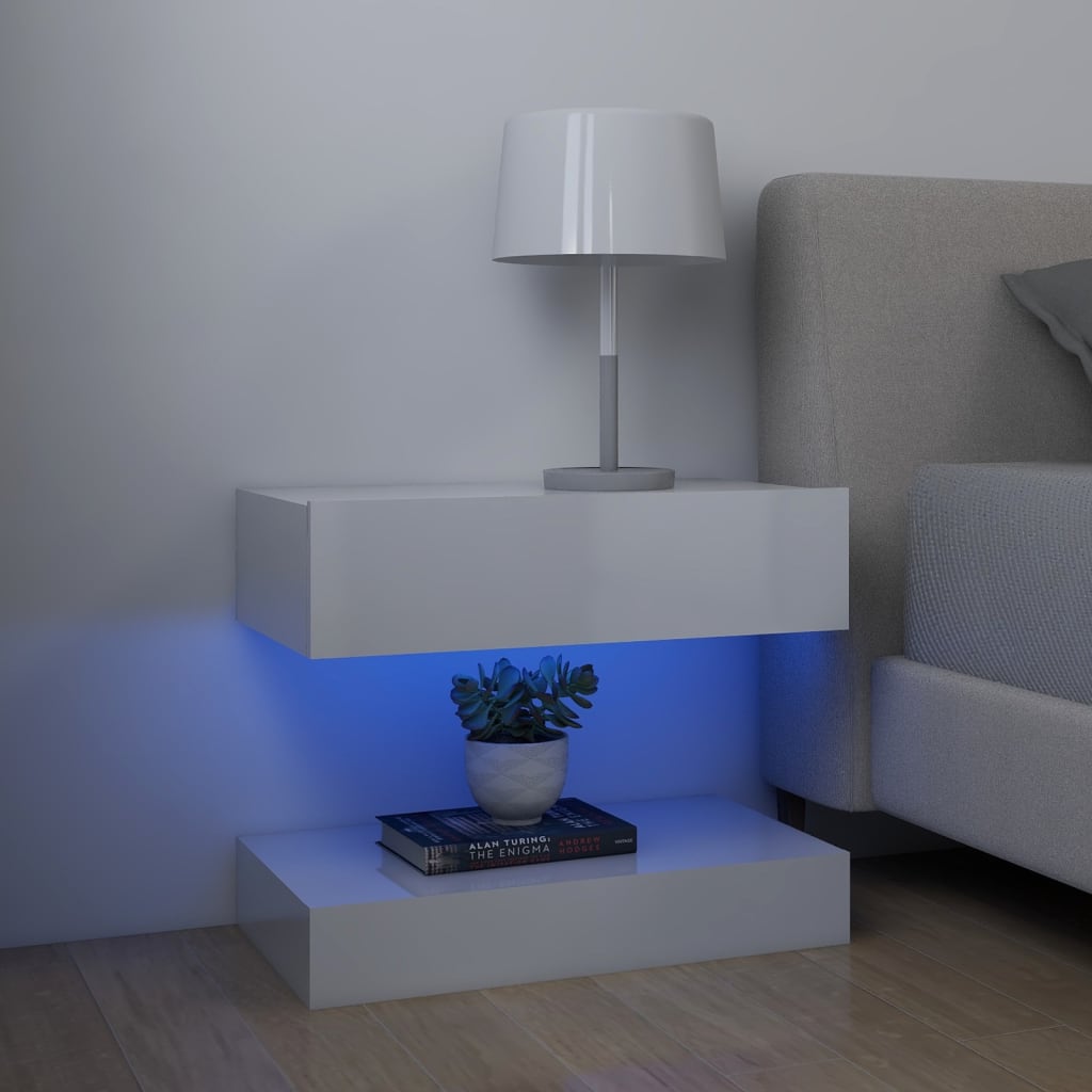vidaXL TV plaukts ar LED lampiņām, 60x35 cm, spīdīgi balts