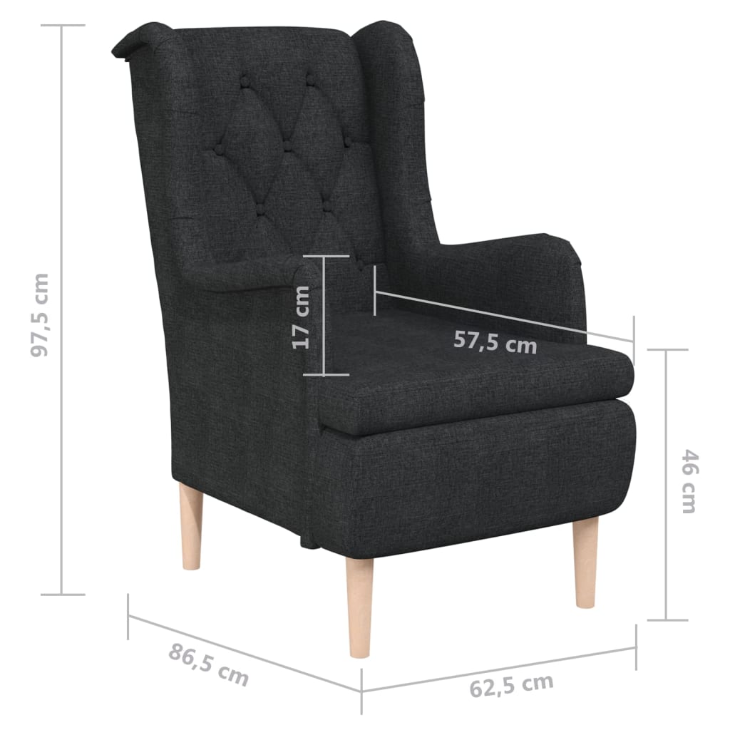 vidaXL atpūtas krēsls ar masīva gumijkoka kājām, melns audums