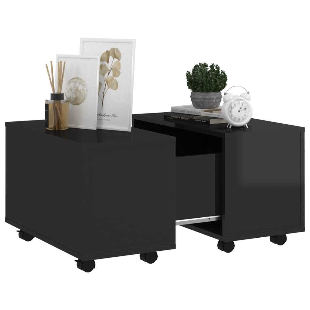vidaXL kafijas galdiņš, spīdīgi melns, 60x60x38 cm, skaidu plāksne