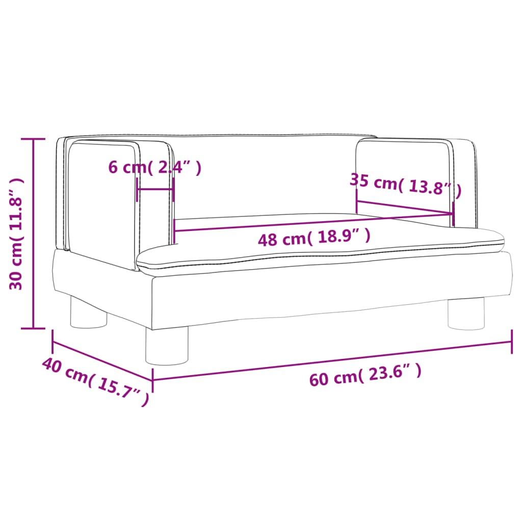 vidaXL bērnu dīvāns, gaiši pelēks, 60x40x30 cm, samts