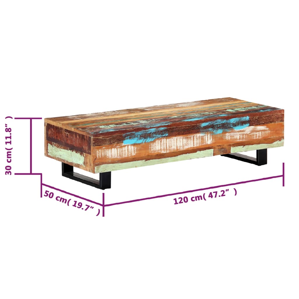 vidaXL kafijas galdiņš, 120x50x30 cm, pārstrādāts masīvkoks un tērauds