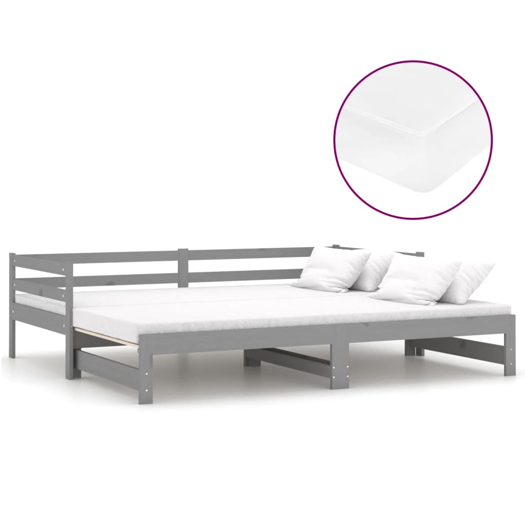 vidaXL izvelkama gulta, 2x(90x200) cm, pelēka, priedes masīvkoks