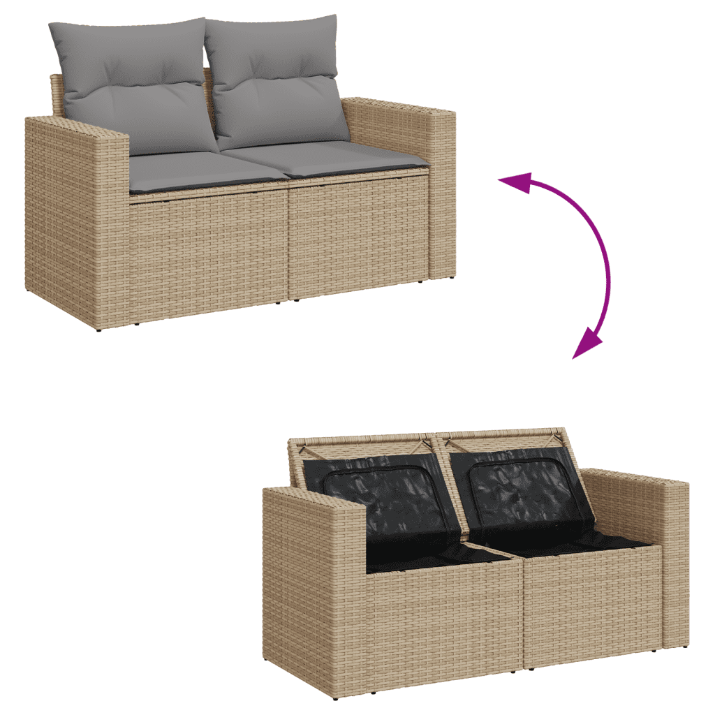 vidaXL 11-daļīgs dārza dīvāna komplekts, matrači, bēša PE rotangpalma