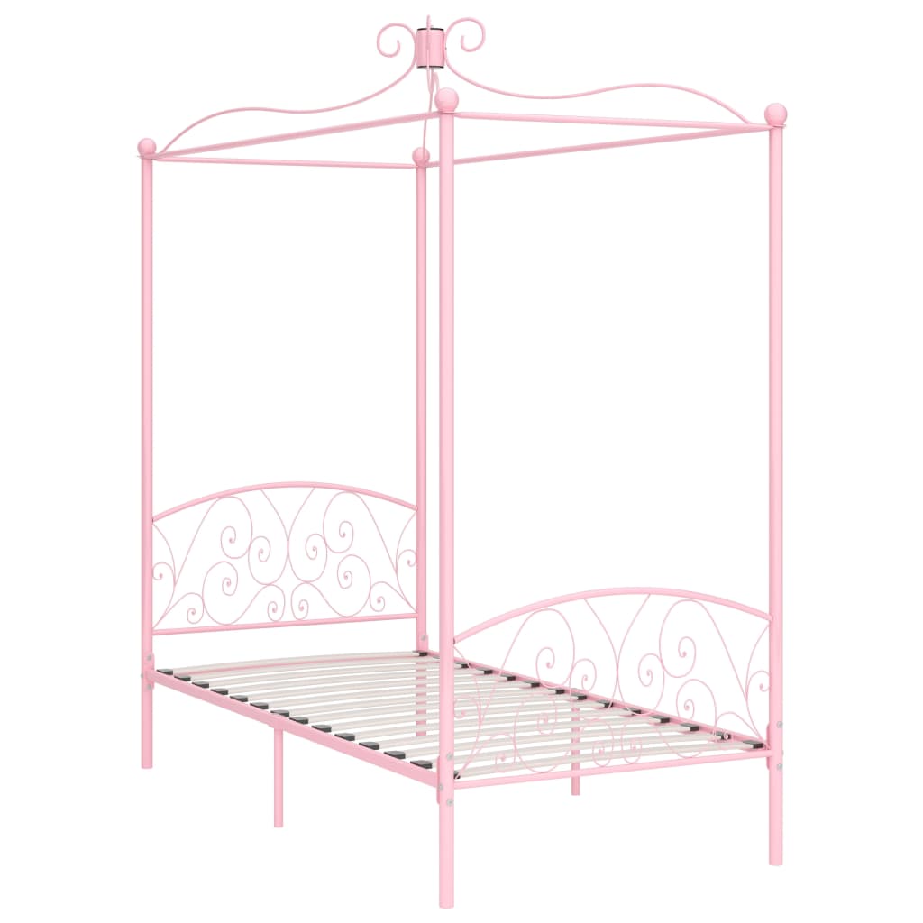 vidaXL gultas rāmis ar nojumi, rozā, metāls, 100x200 cm