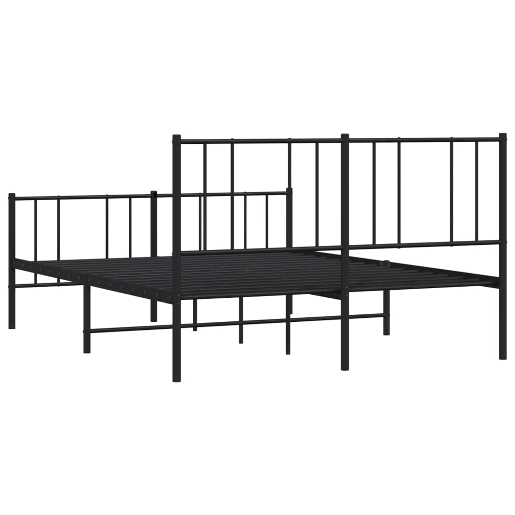vidaXL gultas rāmis ar galvgali un kājgali, melns metāls, 135x190 cm
