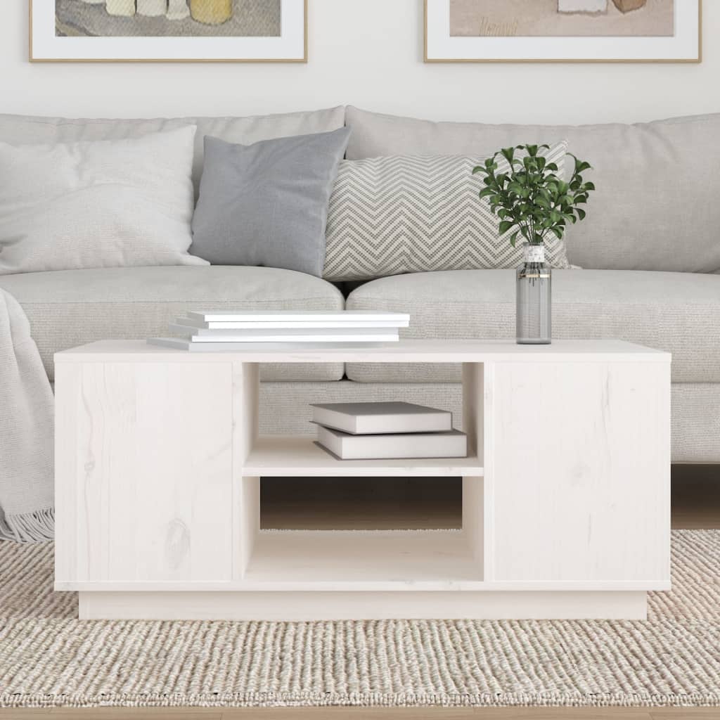 vidaXL kafijas galdiņš, balts, 90x49x40,5 cm, priedes masīvkoks