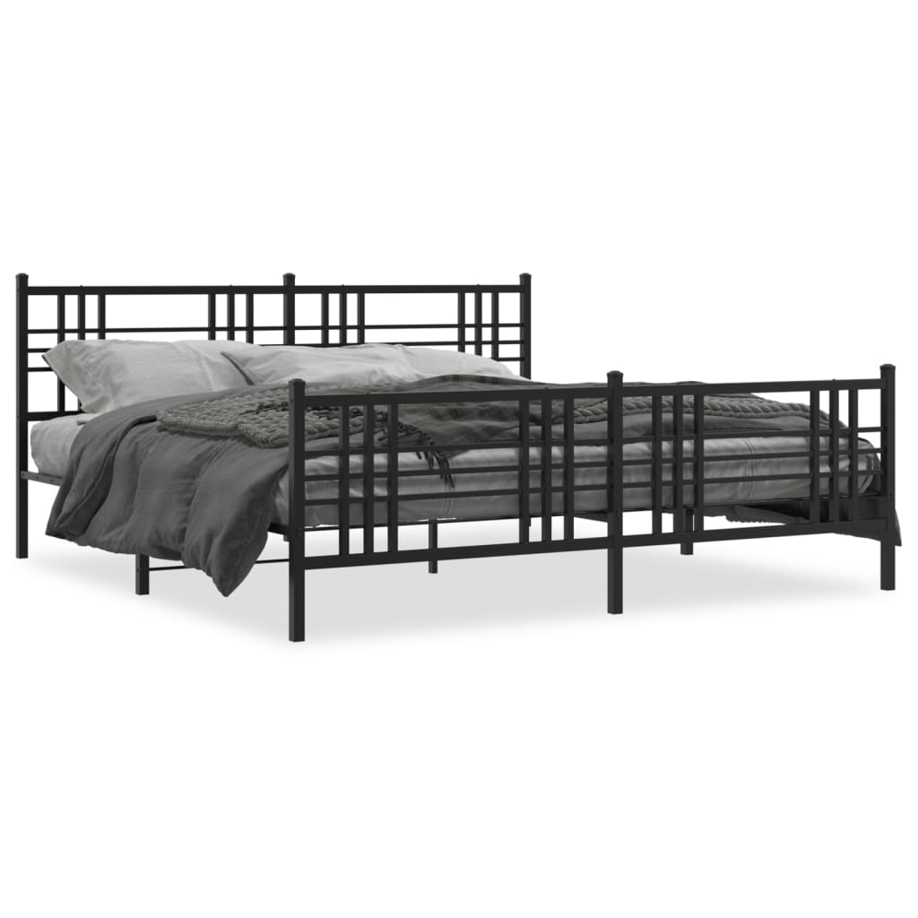 vidaXL gultas rāmis ar galvgali un kājgali, melns metāls, 193x203 cm