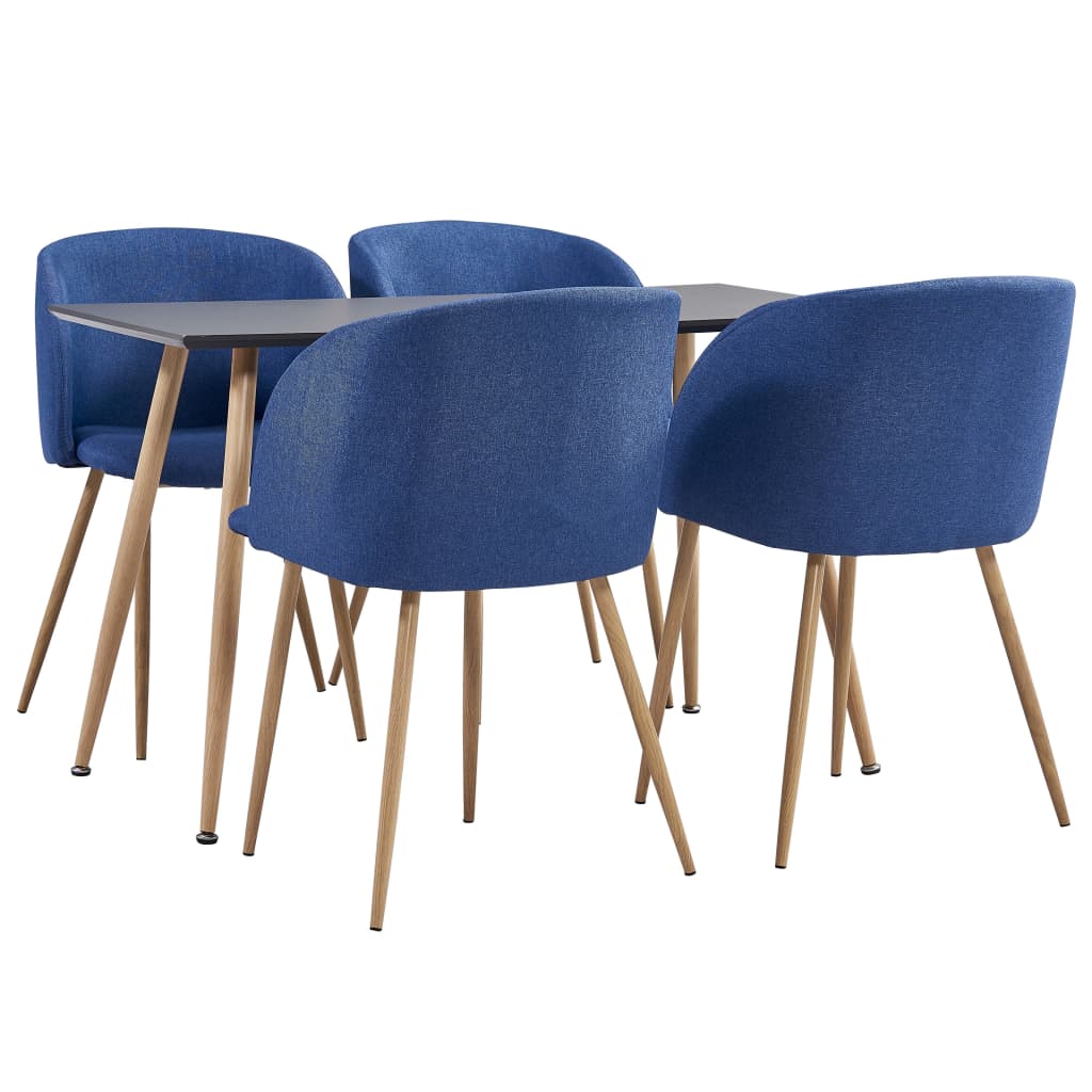 vidaXL virtuves galds un 4 krēsli, zils audums