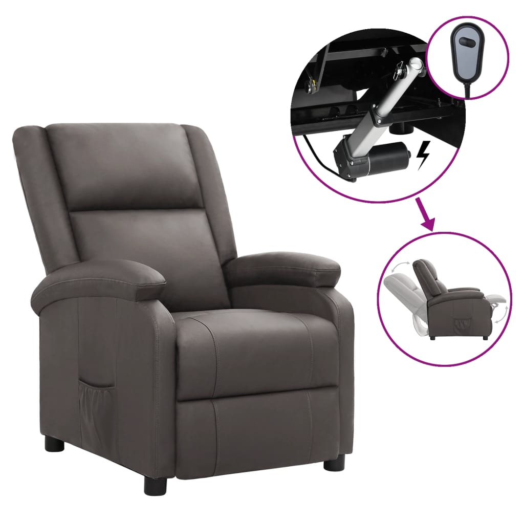 vidaXL elektrisks atpūtas krēsls, atgāžams, pelēks dabīgā āda