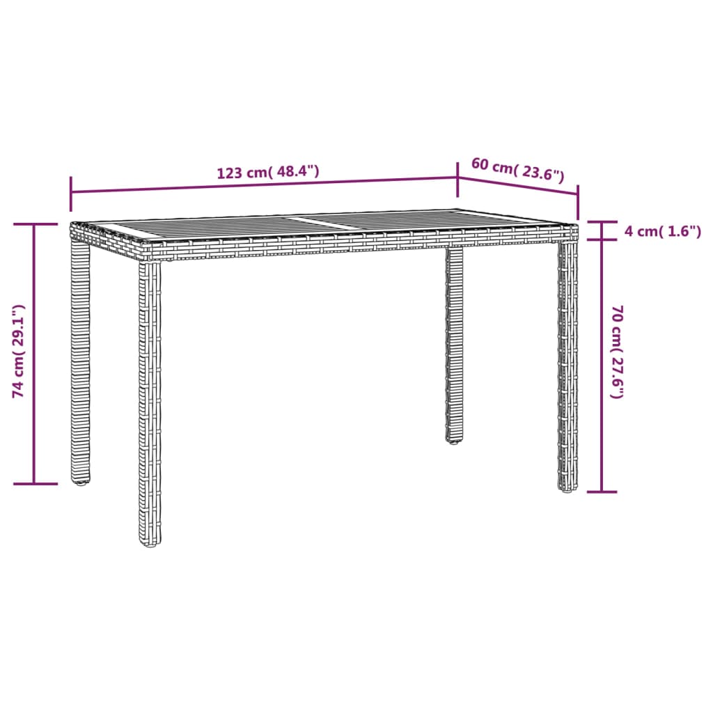vidaXL dārza galds, melns un brūns, 123x60x74 cm, akācijas masīvkoks