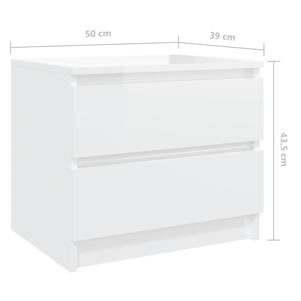vidaXL naktsskapīši, 2 gab., balti, 50x39x43,5 cm, skaidu plāksne