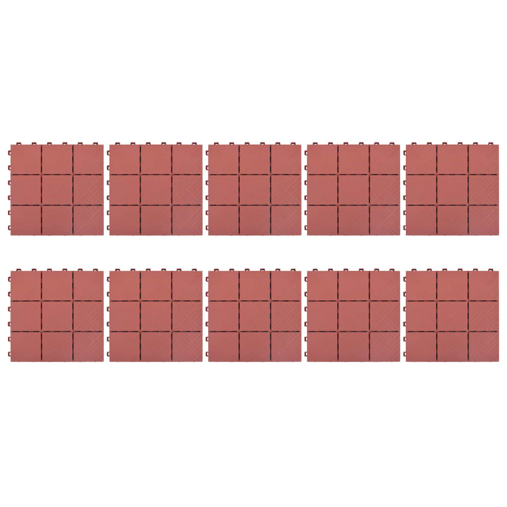 vidaXL terases flīzes, 10 gab., sarkanas, 30,5x30,5 cm, plastmasa