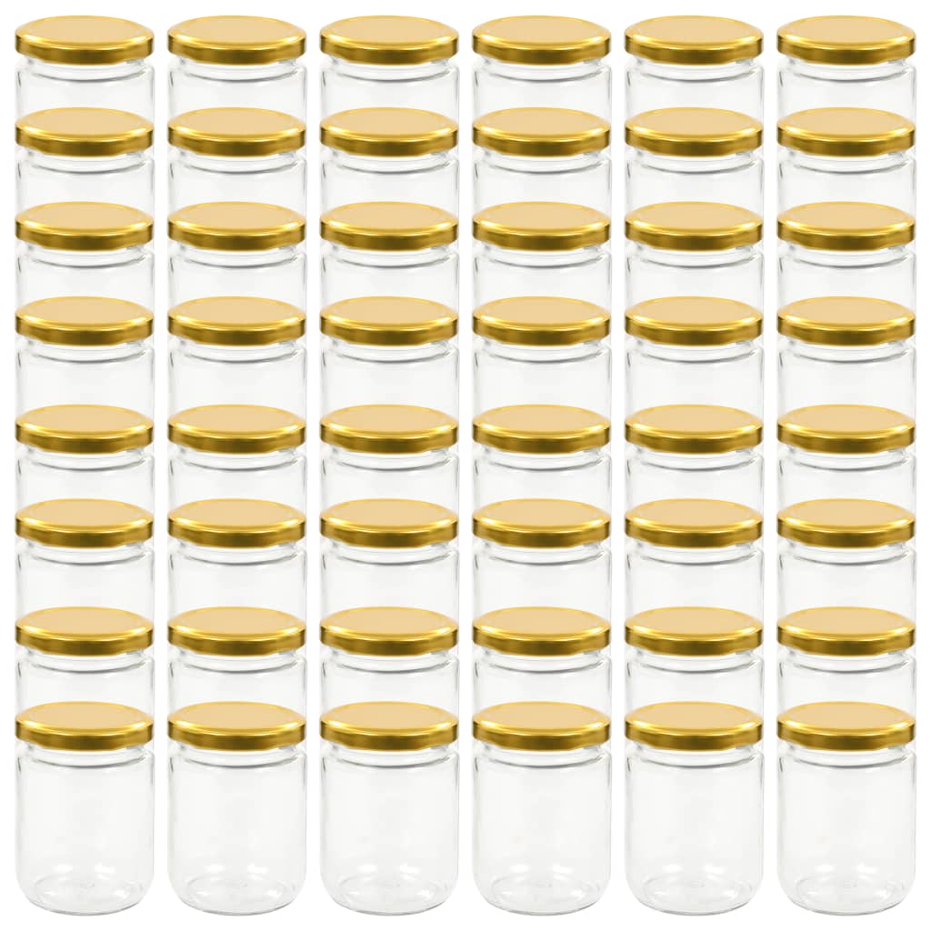 vidaXL ievārījuma burciņas, zelta krāsas vāciņi, 48 gab., 230 ml